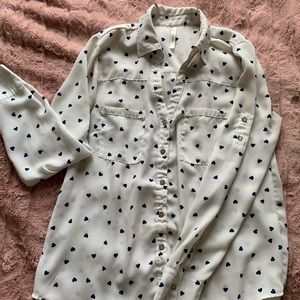 heart print button down